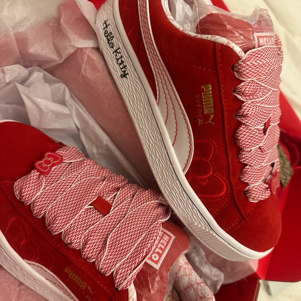 Puma Red and White Sneakers with Hello Kitty Accents